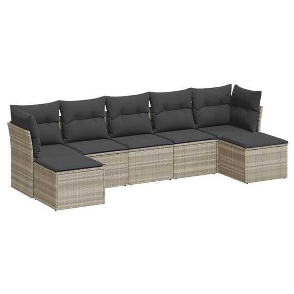 vidaXL Salon de jardin avec coussins 7 Pièces gris clair résine tressée