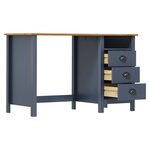 Bureau table poste de travail meuble d'ordinateur informatique étude Hill avec 3 tiroirs 120 x 50 x 74 cm Pin solide gris 02_0023860