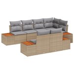Set de canapé de jardin 7 pièces avec coussins Beige Rattan Poly Acacia
