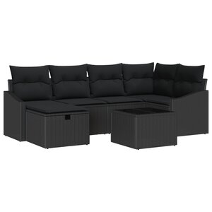 vidaXL Ensemble de canapé de jardin de 7 pièces avec coussins Noir Poly Rotin