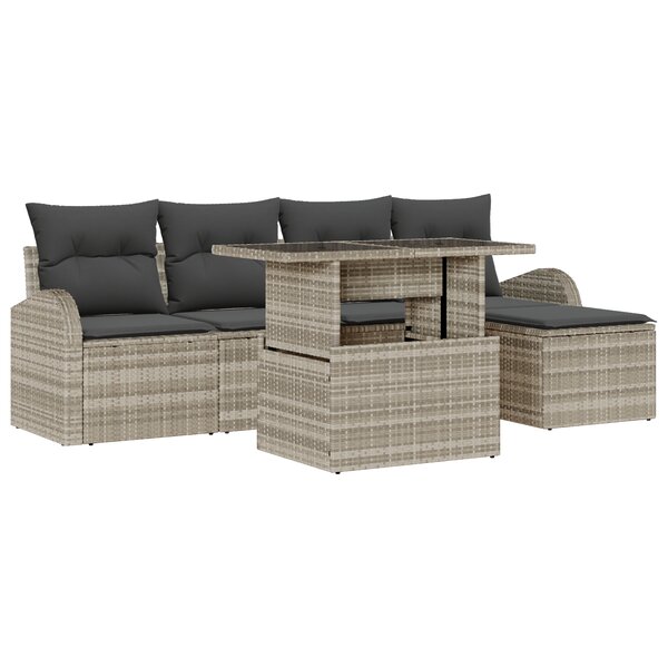vidaXL Ensemble de Canapés de Jardin 6 Pièces avec Coussins Gris Clair Poly Rattan