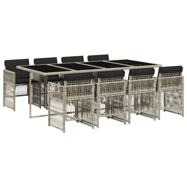 vidaXL Ensemble à manger de jardin et coussins 9 Pièces gris clair rotin