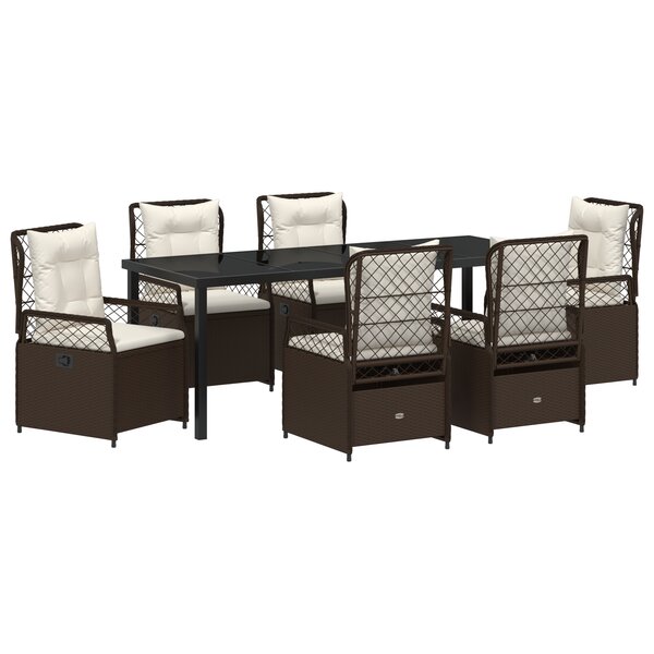 vidaXL Set de 7 pièces de salle à manger de jardin marron en rotin synthétique
