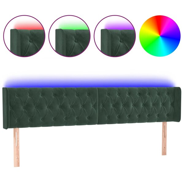 vidaXL Tête de lit à LED Vert foncé 183x16x78/88 cm Velours