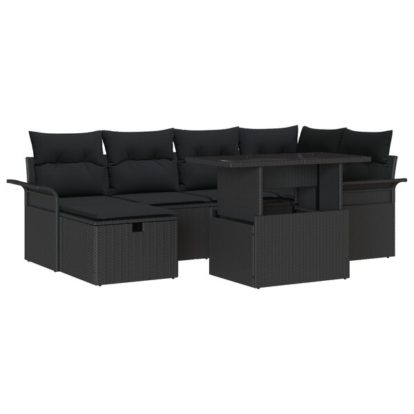 vidaXL Ensemble de canapé de jardin 7 pièces avec coussins noir en poly rattan
