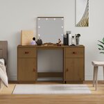 vidaXL Ensemble de coiffeuse avec LED Marron miel Bois de pin solide