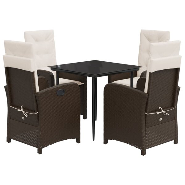 vidaXL Ensemble à manger de jardin 5 Pièces et coussins marron poly rotin