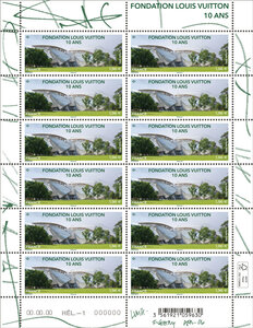 Feuille de 12 timbres - Fondation Louis Vuitton - 10 ans - Lettre Internationale