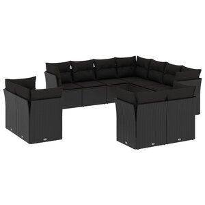 vidaXL Salon de jardin 11 Pièces avec coussins noir résine tressée