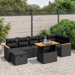 vidaXL Salon de jardin 8 Pièces avec coussins noir résine tressée