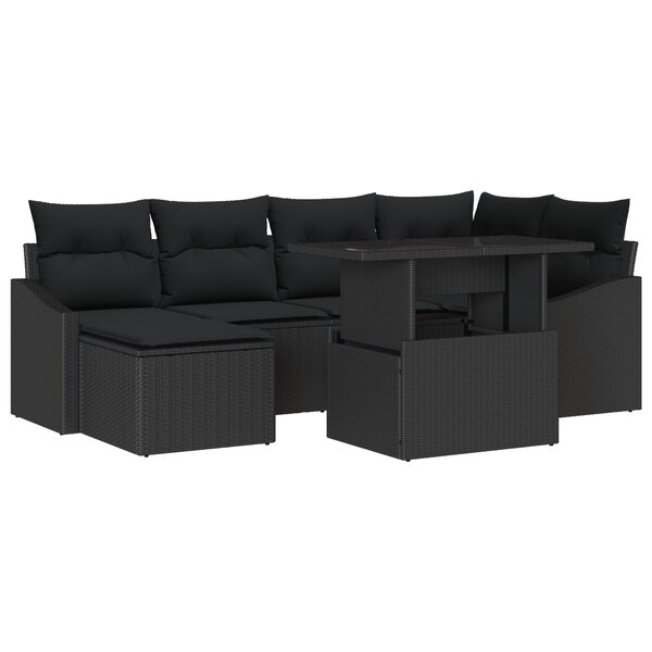 vidaXL Ensemble de canapé de jardin 7 pièces avec coussins en poly rattan noir