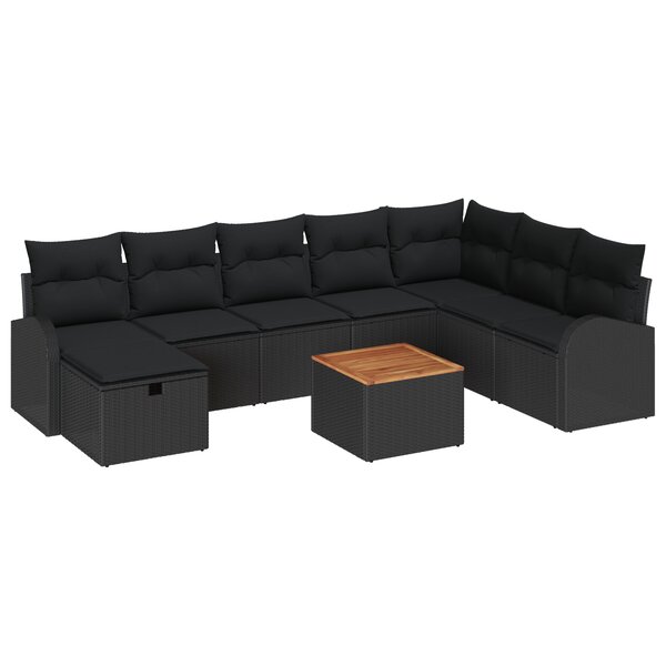 vidaXL Canapé de jardin 9 pièces avec coussins noirs en poly rotin