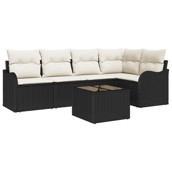 Ensemble de canapé de jardin 5 pièces avec coussins en poly rotin marron