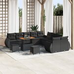 Ensemble de Canapé de Jardin 13 Pièces avec Coussins Noir Rattan Poly Acacia