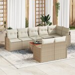 vidaXL Ensemble de Canapé de Jardin 9 Pièces avec Coussins Beige Poly Rotin Acacia