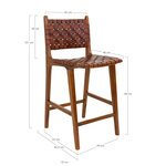 Chaise de comptoir en cuir synthétique marron avec pieds en teck