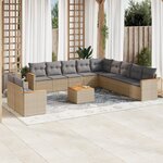 vidaXL Salon de jardin avec coussins 12 Pièces beige résine tressée