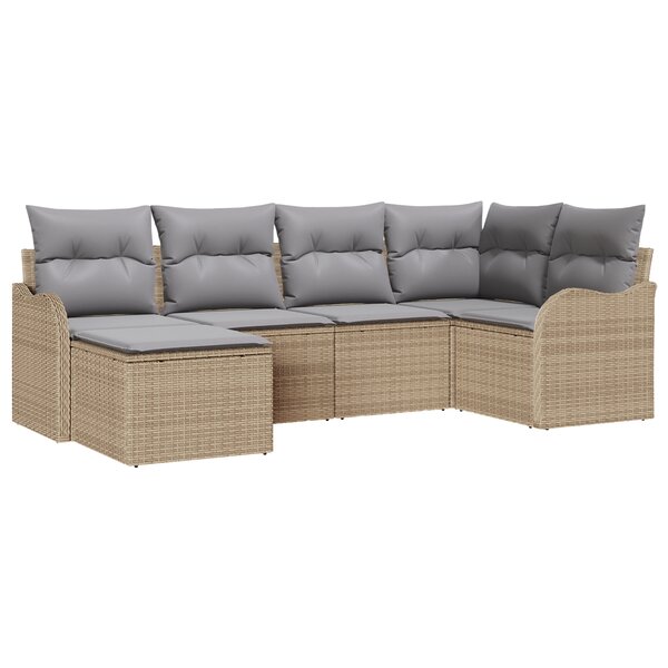 Ensemble de canapés de jardin 6 pièces avec coussins beige rattan poly
