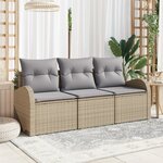 vidaXL Ensemble de canapé de jardin 3 pièces avec coussins beige poly rotin