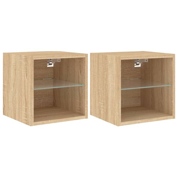 vidaXL Meubles TV muraux lumières LED 2 Pièces chêne sonoma 30x28 5x30 cm