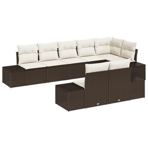 vidaXL Set de canapés de jardin de 8 pièces avec coussins marron poly rattan