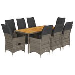 vidaXL Ensemble de bistro de jardin 9 Pièces coussins gris poly rotin