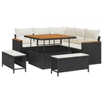 Ensemble de canapé de jardin 8 pièces avec coussins en noir en rotin synthétique acacia