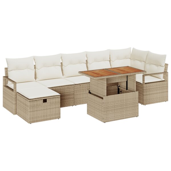 Ensemble de Sofa de Jardin 8 pièces vidaXL avec Coussins Beige Poly Rattan