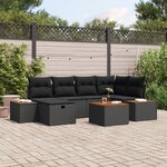 vidaXL Ensemble de Canapés de Jardin de 7 Pièces avec Coussins en Rattan Poly Noir
