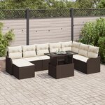 Ensemble de canapés de jardin de 9 pièces avec coussins marron en poly rattan