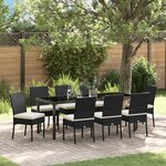 vidaXL Ensemble de Salle à Manger de Jardin 9 Pièces Noir Poly Rattan