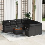 Ensemble de Canapé de Jardin 9 Pièces avec Coussins Poly Rattan Noir Acacia
