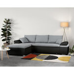 Canapé d'angle réversible convertible 3 places + Coffre - Simili noir et tissu gris - 274 x 184 cm