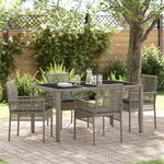 Ensemble de salle à manger de jardin 5 pièces avec coussins en poly rotin gris