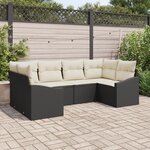 vidaXL Ensemble de canapé de jardin 6 pièces avec coussins en noir poly rotin