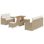 Set de Canapé de Jardin 8 Pièces avec Coussins Beige Poly Rattan Acacia