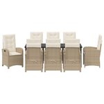 vidaXL Ensemble de Dîner de Jardin 9 Pièces avec Coussins Beige Rotin Poly