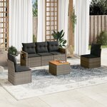 vidaXL Salon de jardin 6 Pièces avec coussins gris résine tressée