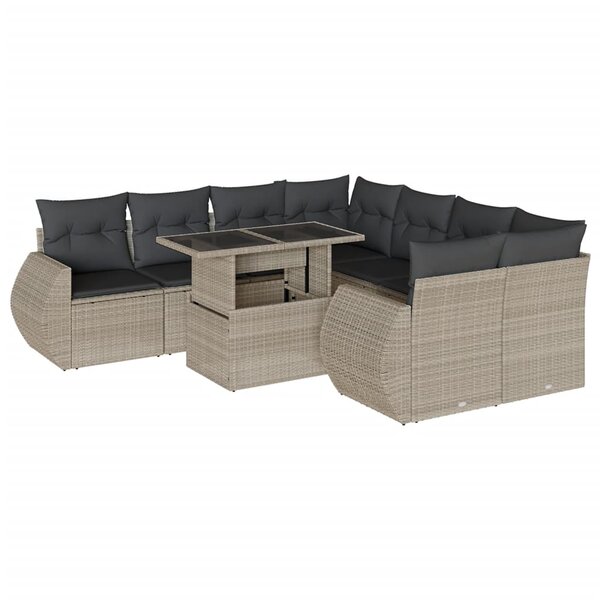 vidaXL Salon de jardin 9 Pièces avec coussins gris clair résine tressée