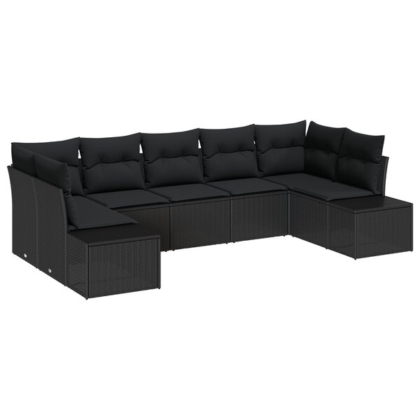 vidaXL Ensemble de Canapé de Jardin 7 Pièces avec Coussins Rotin Poly Noir