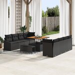 Set de canapé de jardin 11 pièces avec coussins Noir Poly Rotin Acacia