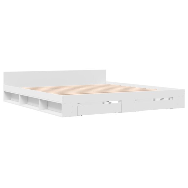 vidaXL Cadre de lit avec tiroirs blanc 200x200 cm bois d'ingénierie