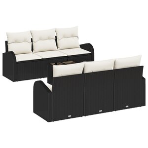 Ensemble de Canapé de Jardin 7 pièces avec Coussins Noir Rattan Synthétique
