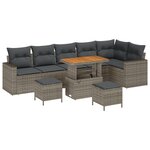 Ensemble de canapé de jardin 9 pièces avec coussins gris poly rattan acacia
