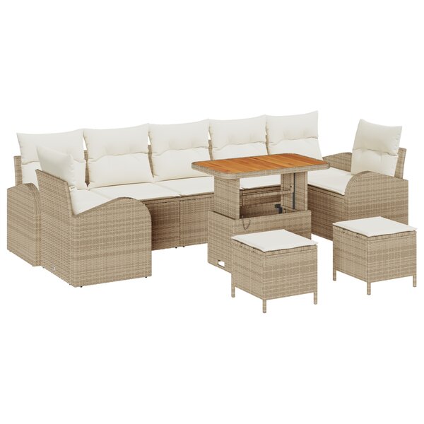 Ensemble de canapé de jardin vidaXL 10 pièces avec coussins beige poly rotin acacia