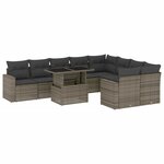 vidaXL Salon de jardin avec coussins 10 Pièces gris résine tressée