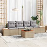 Ensemble de Canapé de Jardin 5 Pièces avec Coussins Beige Poly Rotin Acacia
