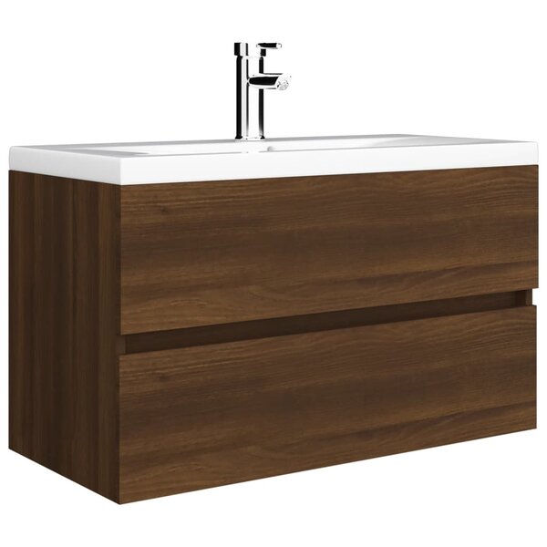 vidaXL Meuble lavabo avec bassin intégré Chêne brun Bois d'ingénierie