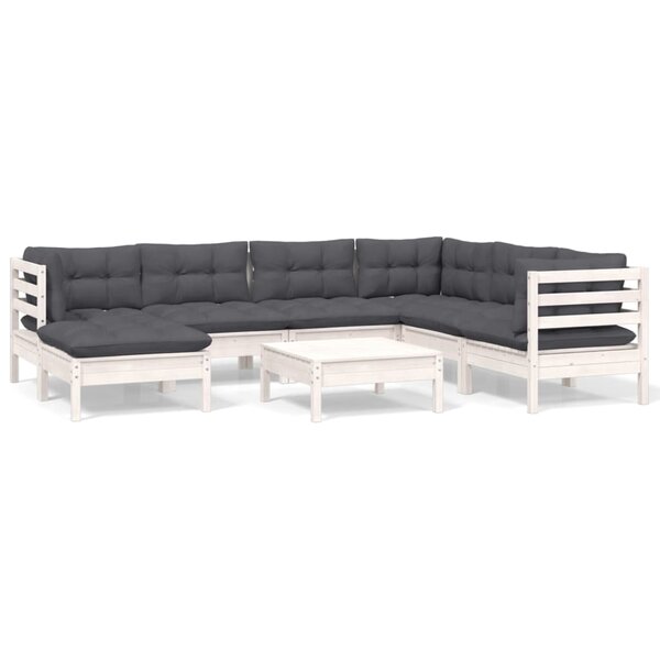 vidaXL Salon de jardin 8 Pièces avec coussins blanc bois de pin massif