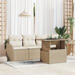 Ensemble de Canapés de Jardin vidaXL 5 Pièces Avec Coussins Beige Rattan Poly
